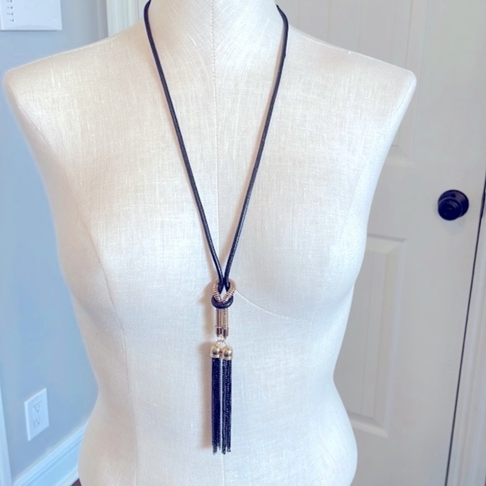 💐5/25 extra long metal chain tassel knotted pendant statement necklace